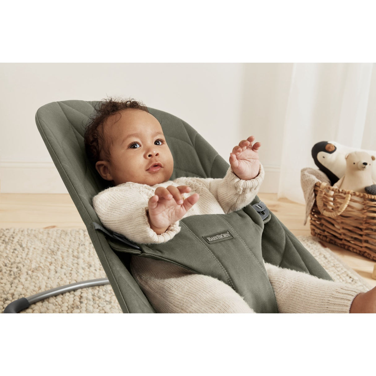 BabyBjörn Dark Green Skråstol Bliss - Vævet, Blomsterbladsquilt