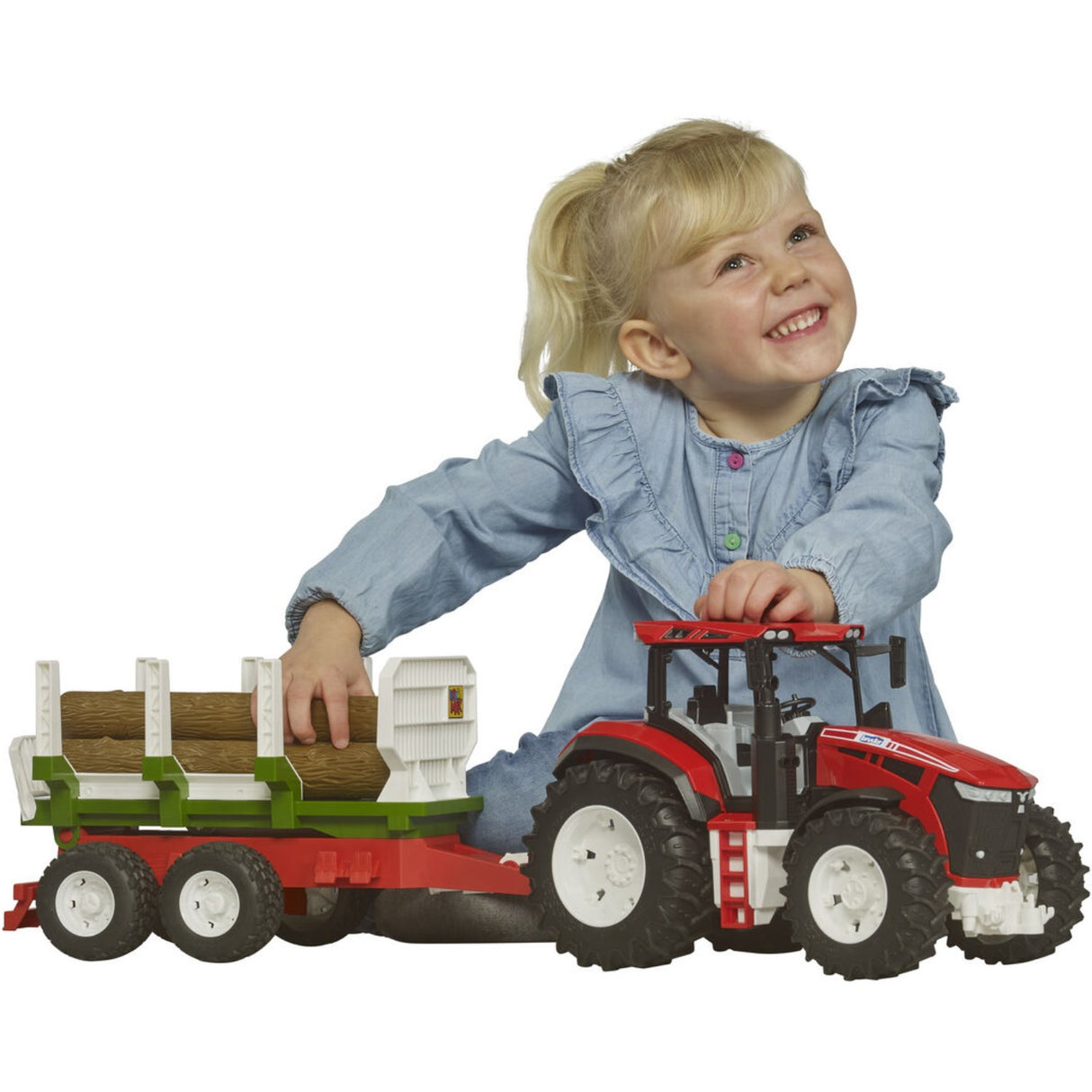 Bruder Roadmax Traktor With Skovvogn Og 3 Stammer