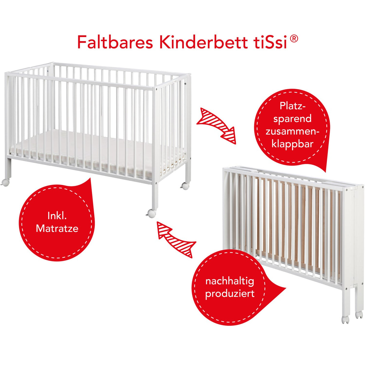 tiSsi® White Laquer Jori Sammenklappelig Bed Massiv Beech