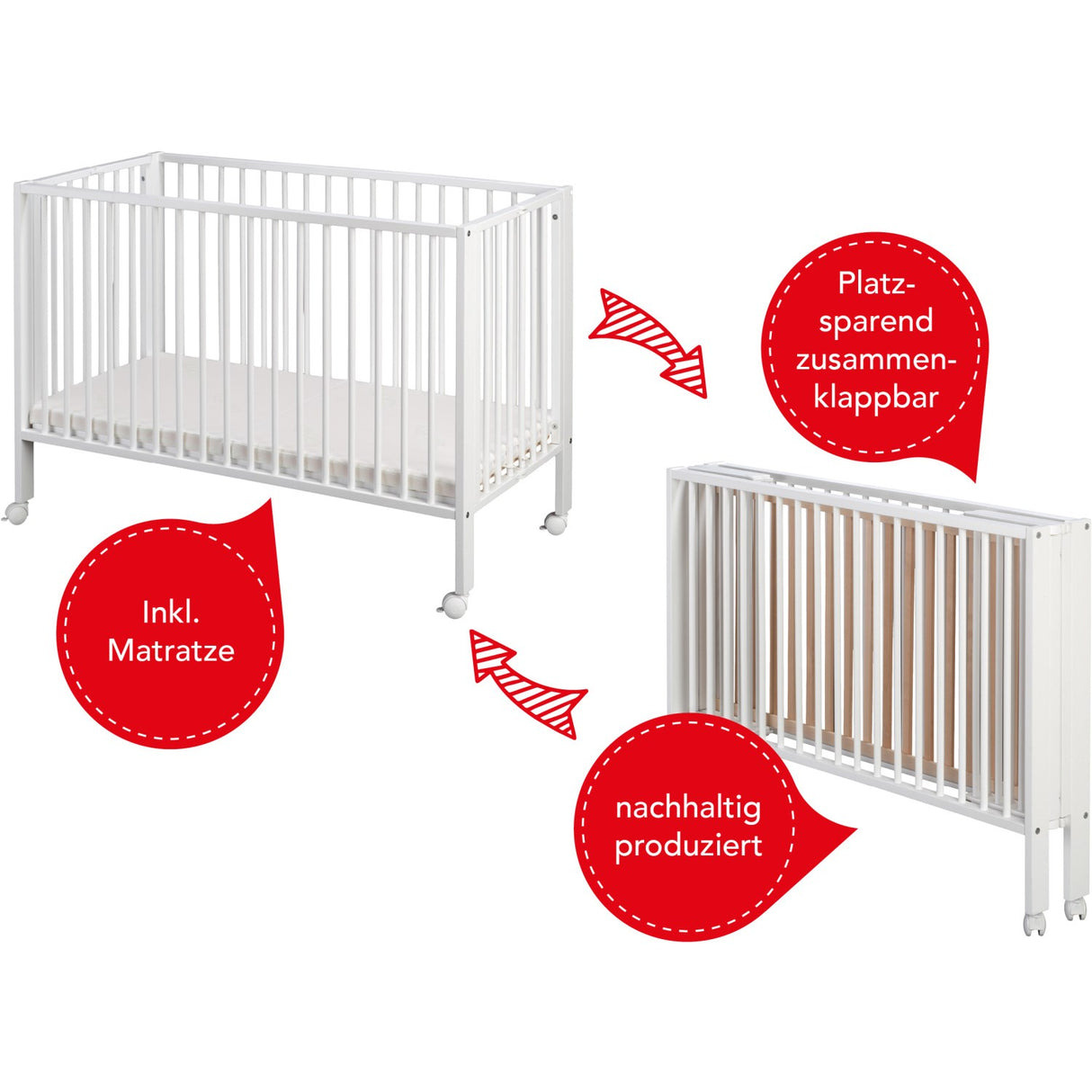 tiSsi® White Laquer Jori Sammenklappelig Bed Massiv Beech