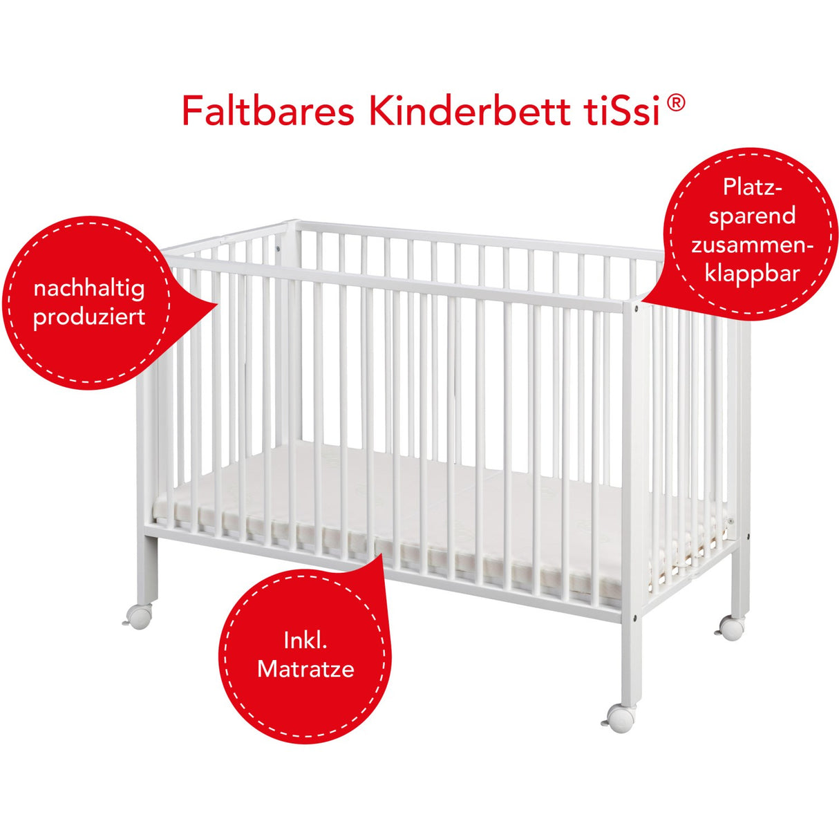 tiSsi® White Laquer Jori Sammenklappelig Bed Massiv Beech