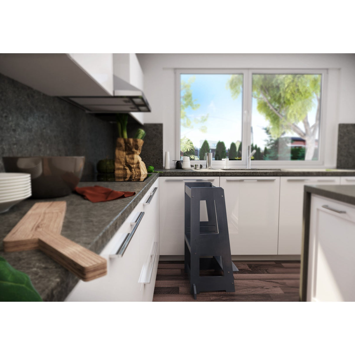 tiSsi® Grey Laquer Felix Learning Tower Massiv Beech