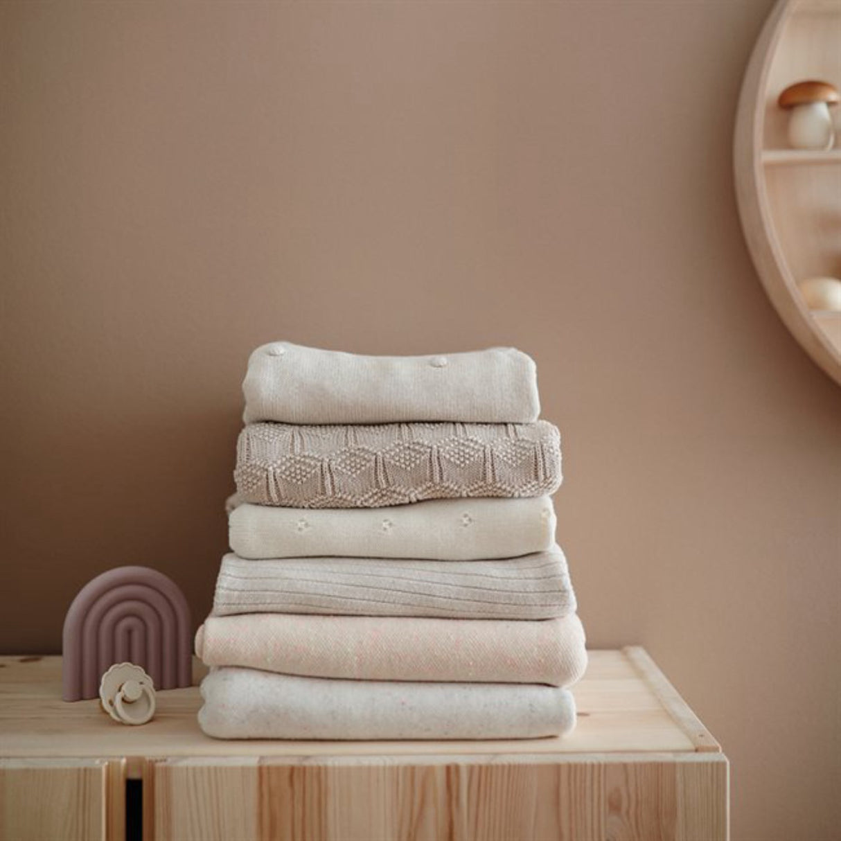 Mushie Ribbed Beige Melange Knitted Baby Blanket