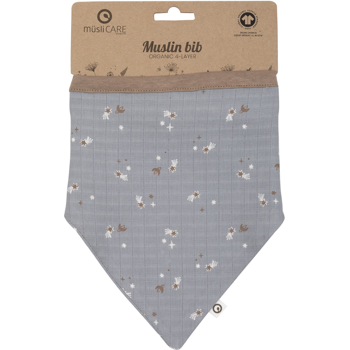 Müsli Jasmin Blue/ Balsam Cream/ Walnut Stars Muslin Bib 2-Pack