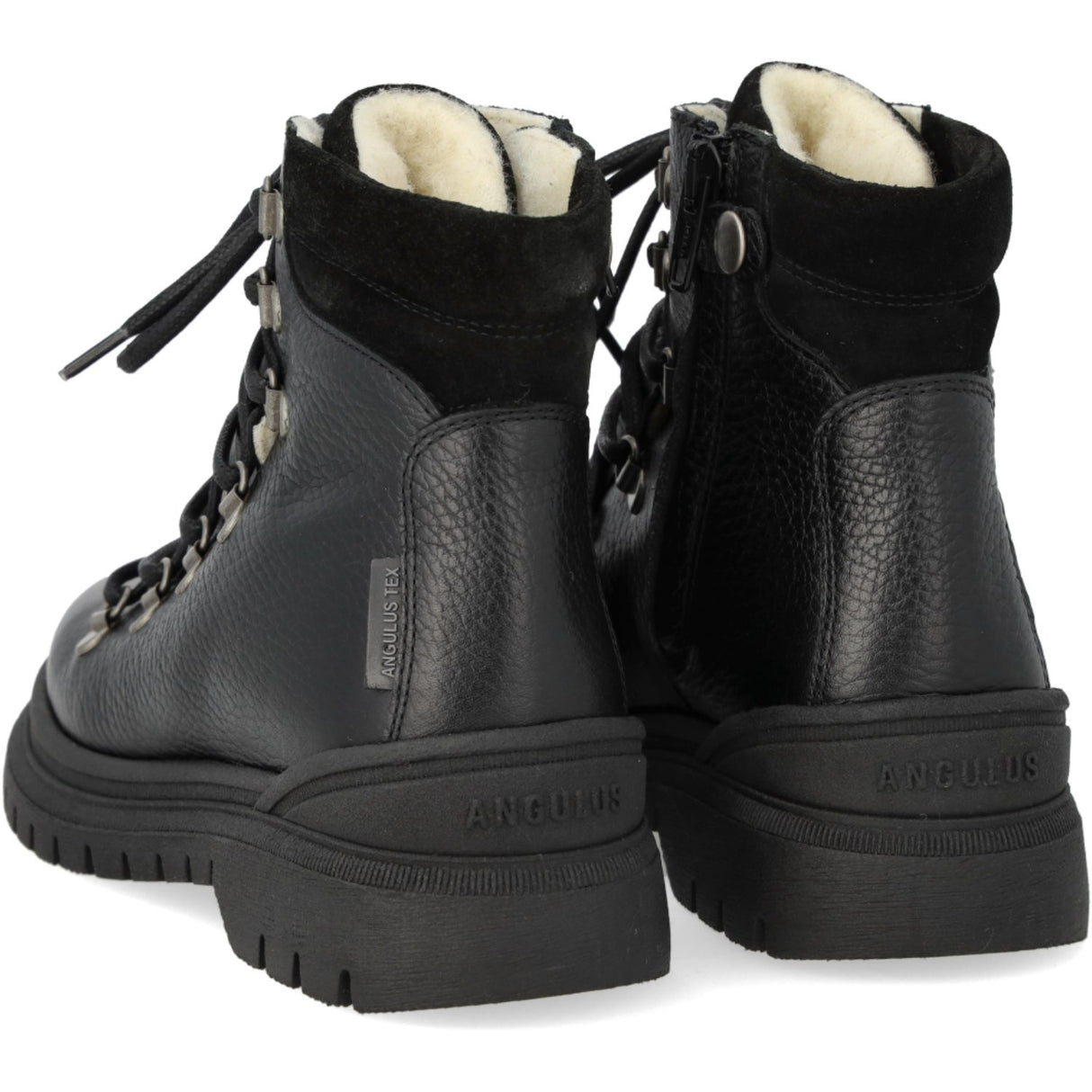 Angulus Black TEX Lace-up Boot with Zipper and Wool Lining