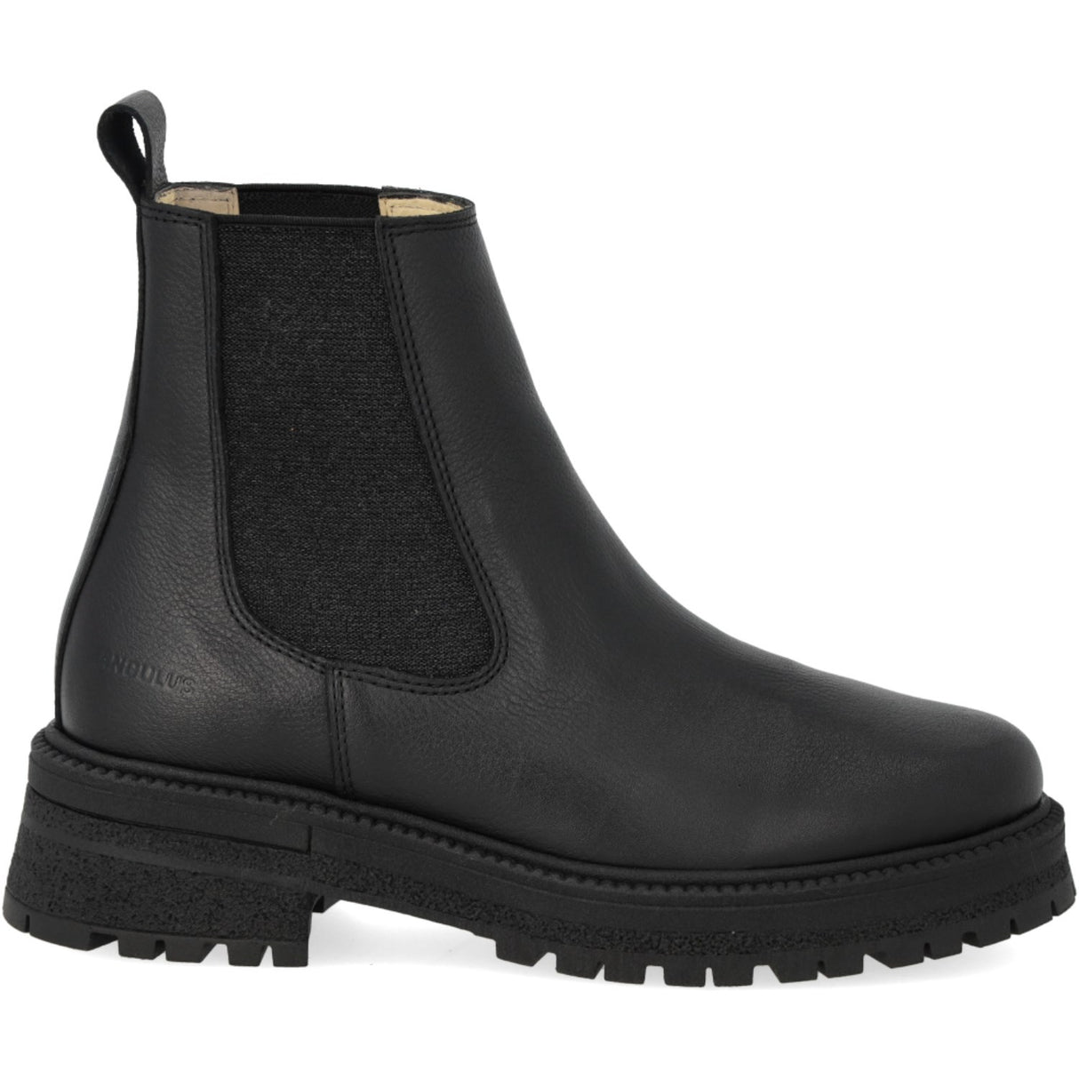Angulus Black/Black Glitter Elastic Chelsea Boot with Elastic on Track Sole