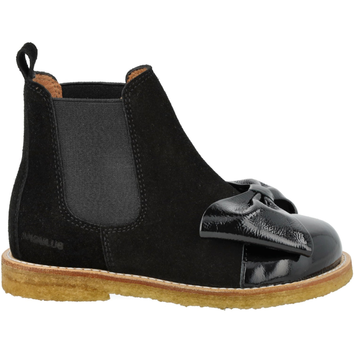Angulus Black/Black Elastic Chelsea Boot with Salmon Nose and Bow