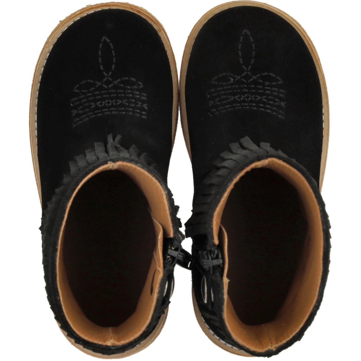 Angulus Black Fringed Cowboy Boot with Embroidery