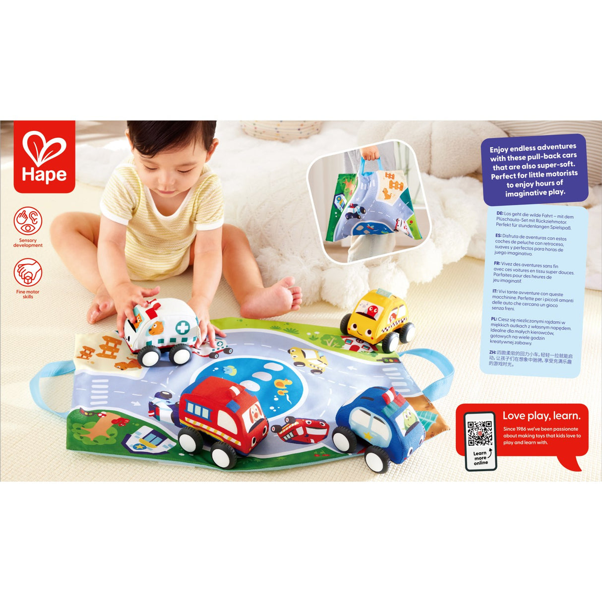 Hape Pull-Back Plush Bilsæt