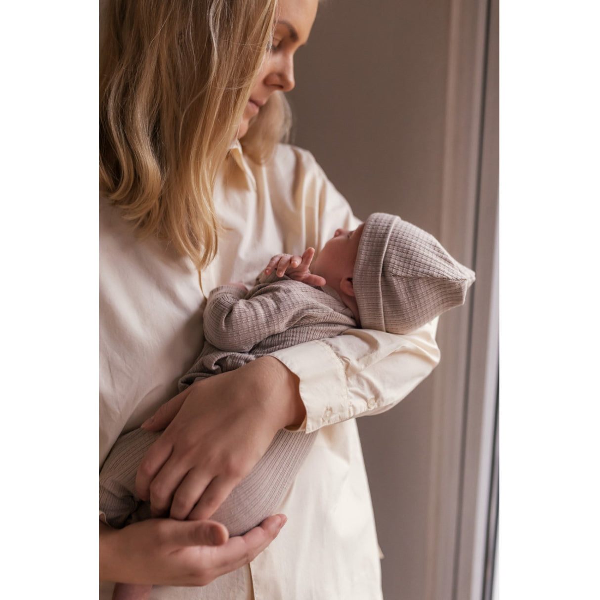 MarMar New Born Modal Pointelle Rib Soft Beige Aiko Hat