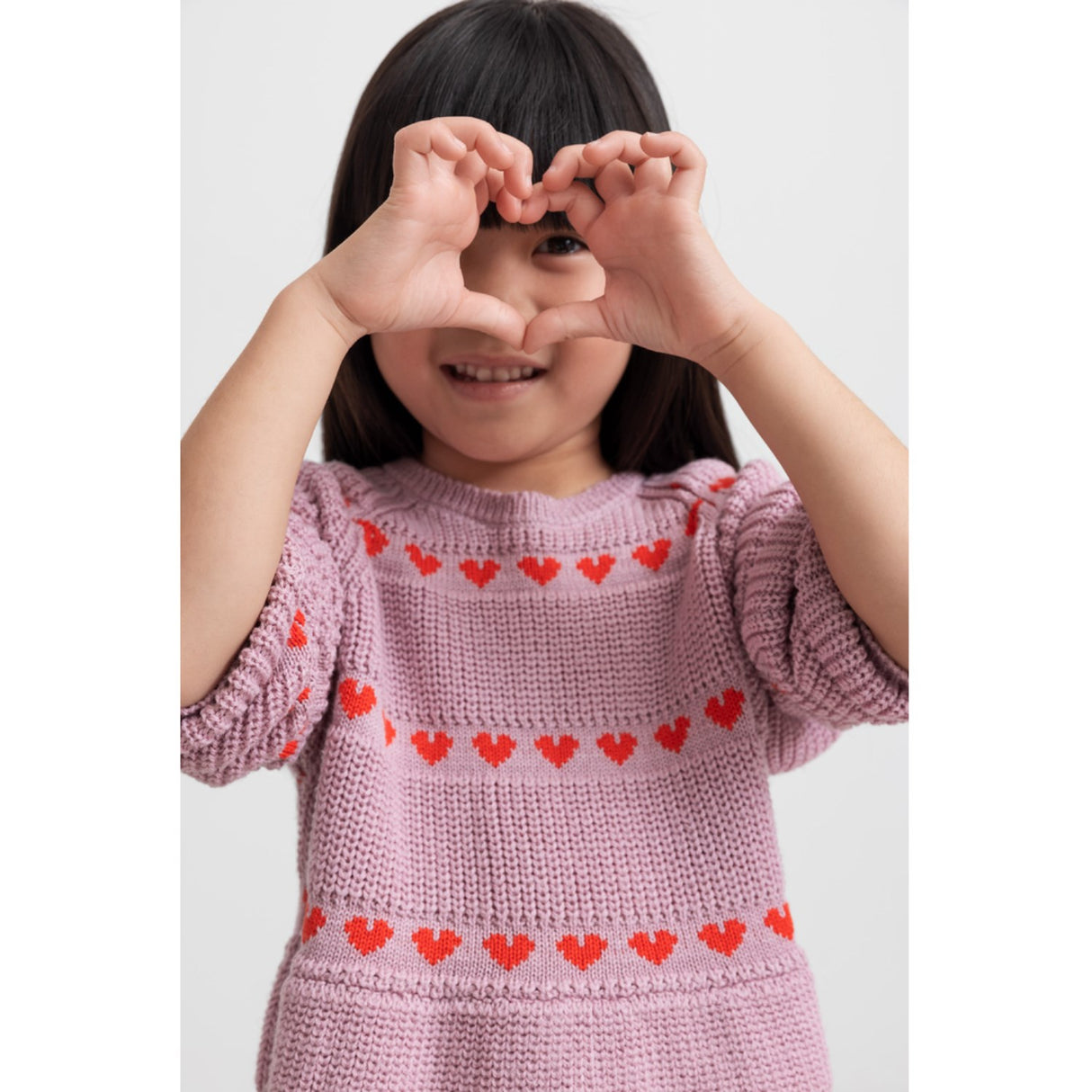MarMar Light Cotton Wool Pattern Soft Berry Hearts Daso Knit Dress