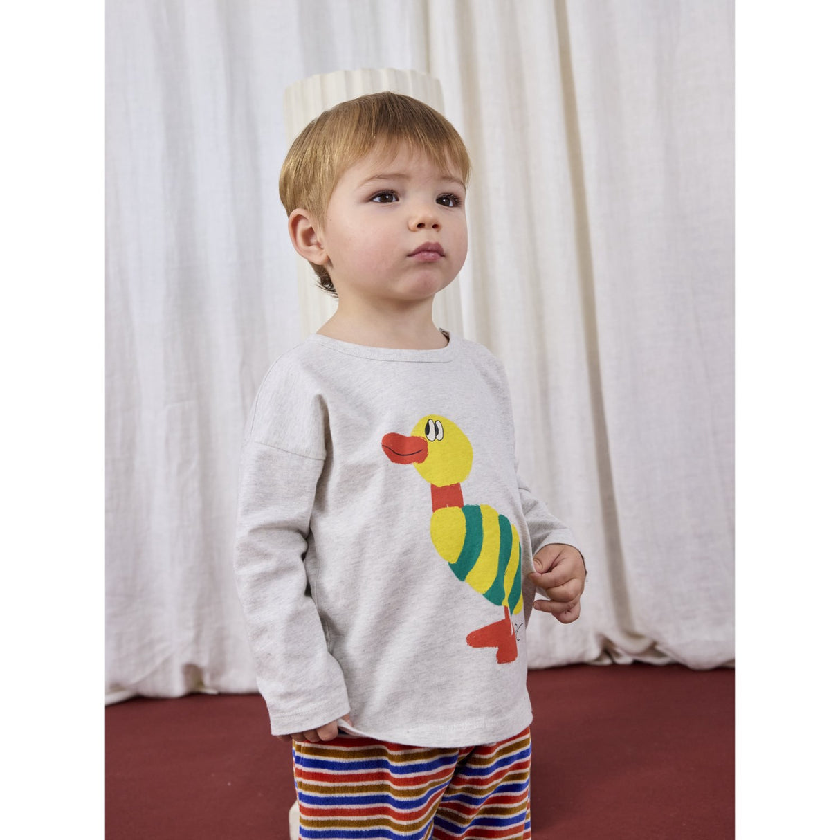Bobo Choses Light Heather Grey Striped Duck T-Shirt