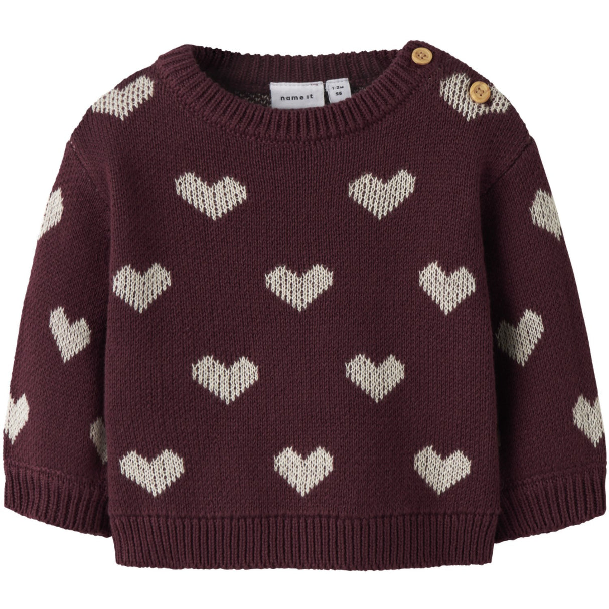 Name It Burgundy Peyote Heart Nbfoana Ls Knit