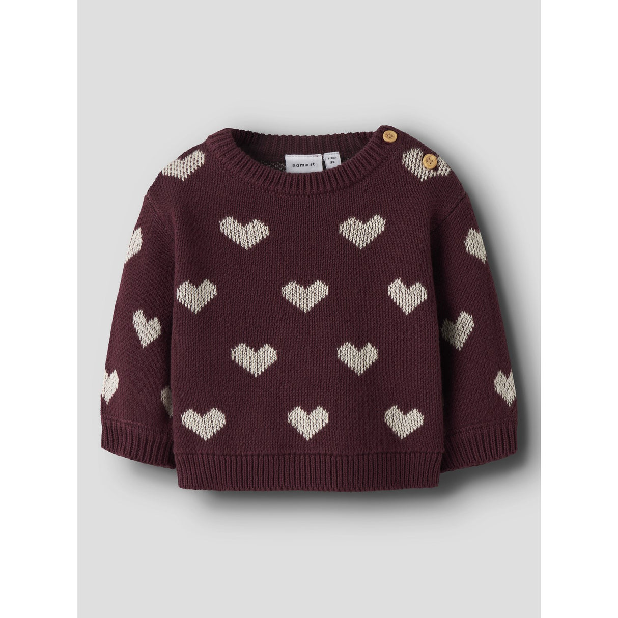 Name It Burgundy Peyote Heart Nbfoana Ls Knit