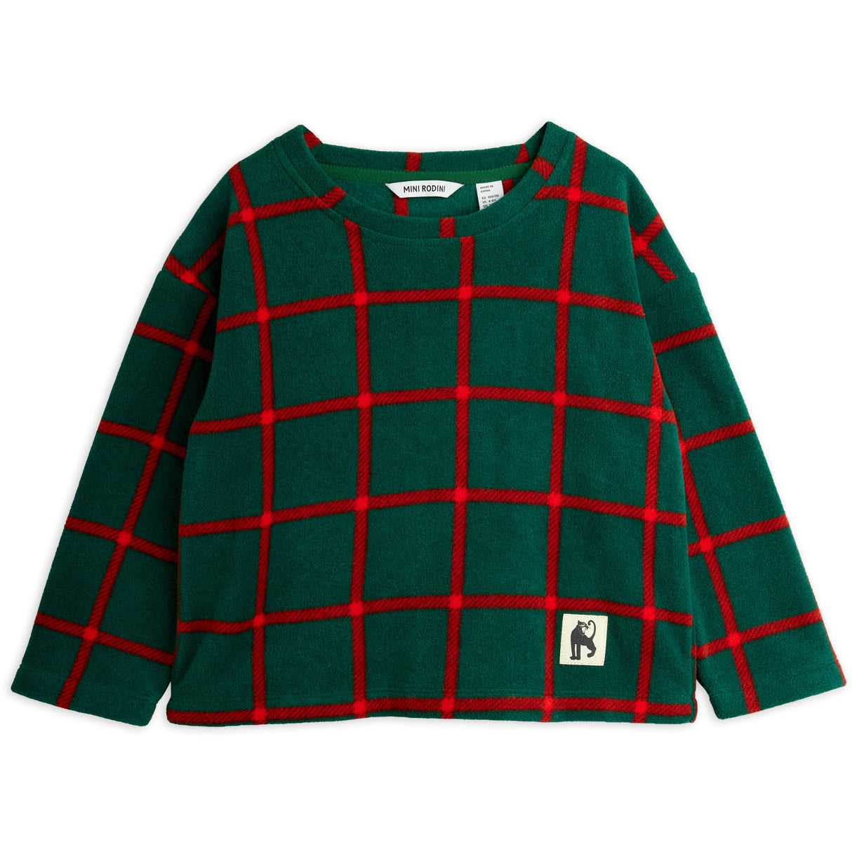 Mini Rodini Green Plaid AOP Fleece Ls Top