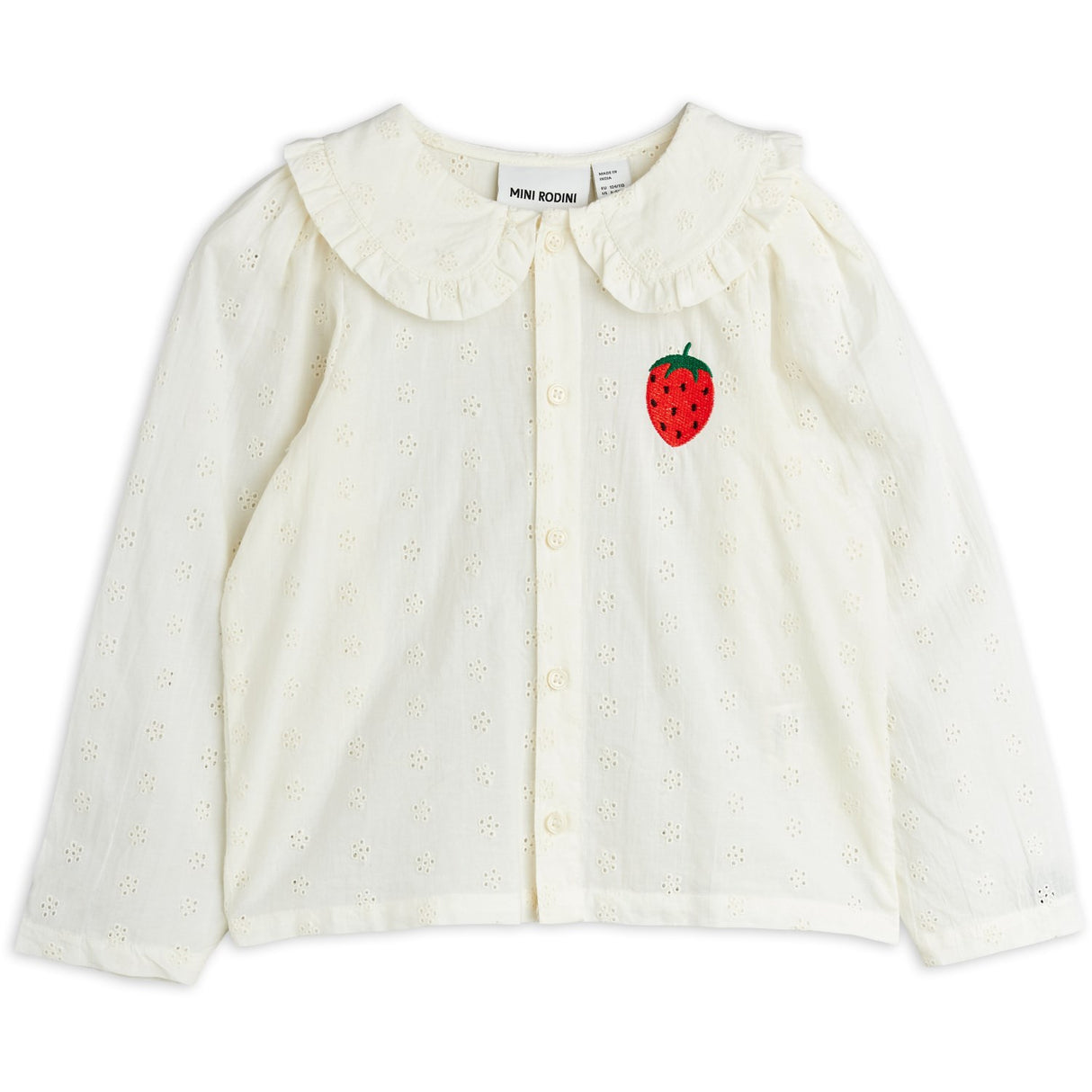 Mini Rodini White Strawberry Emb Schiffli Blouse