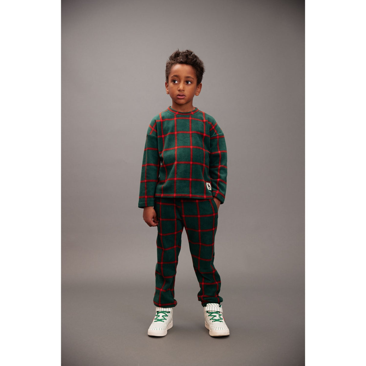 Mini Rodini Green Plaid AOP Fleece Ls Top