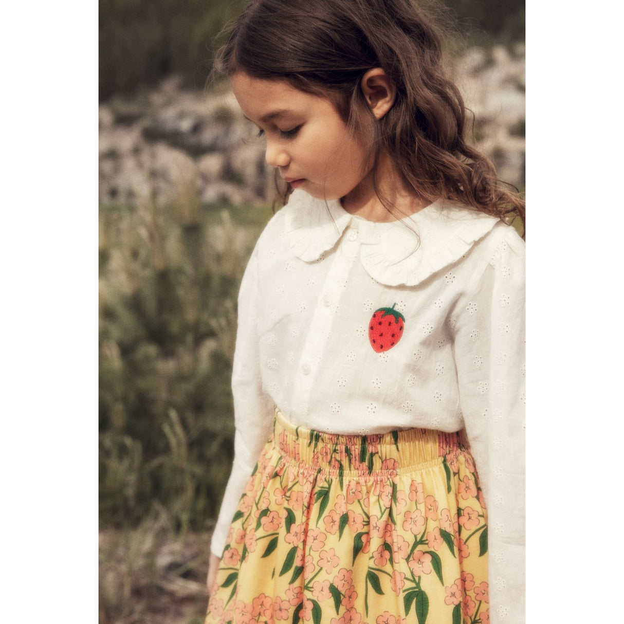 Mini Rodini White Strawberry Emb Schiffli Blouse