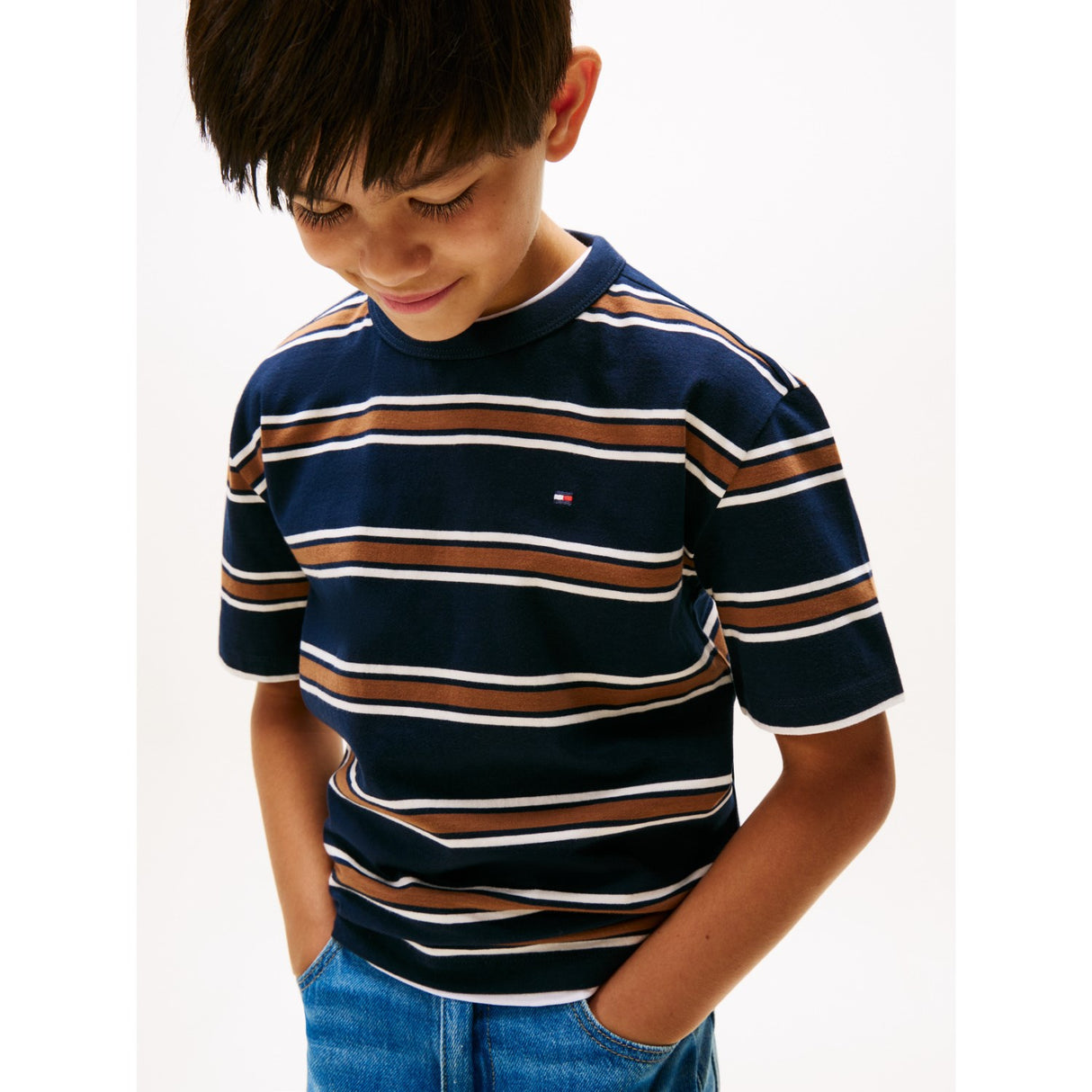 Tommy Hilfiger Navy Multi Stripe Cotton Stripe Tee Ss