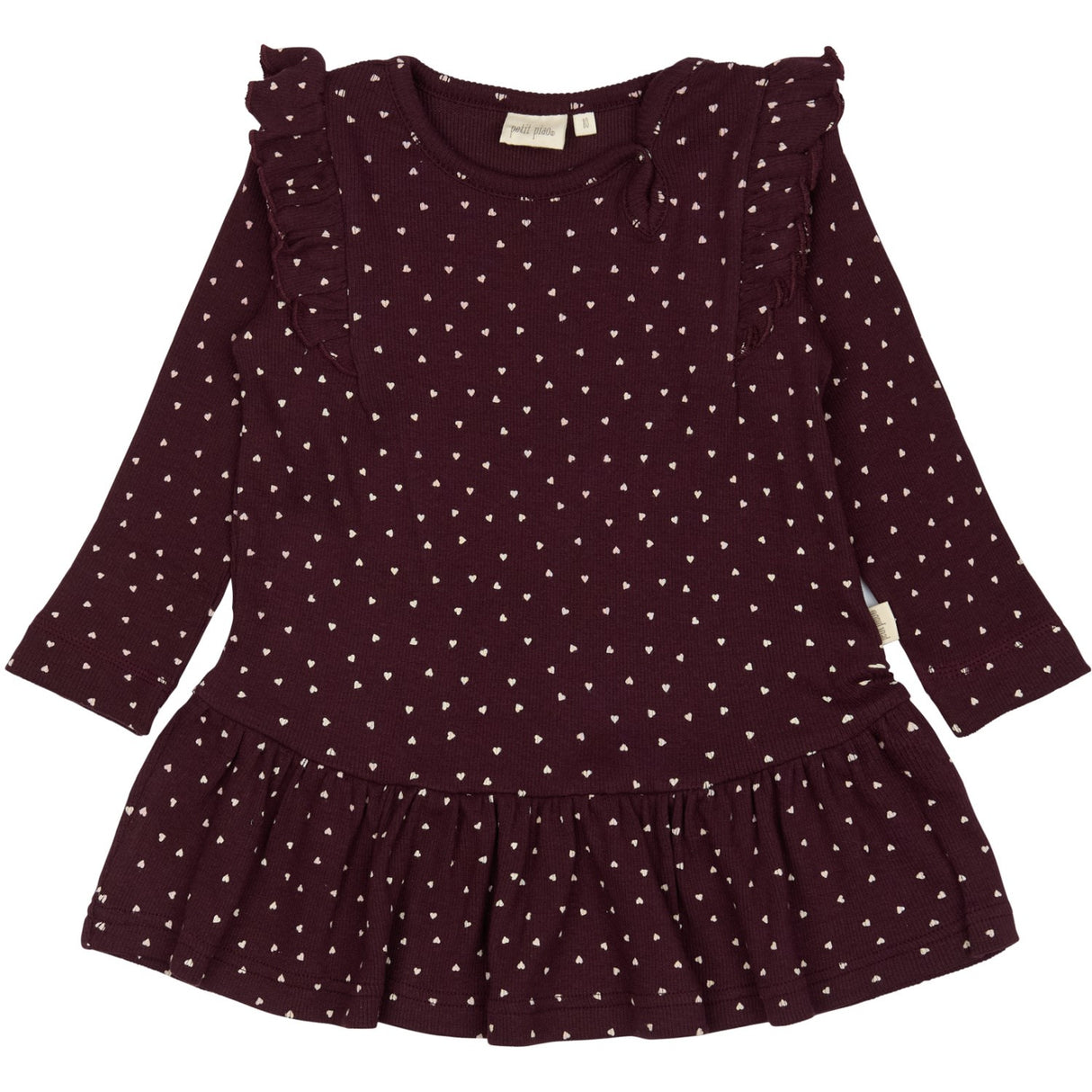 Petit Piao Dark Grape/White Dress L/S Frill Modal Heart