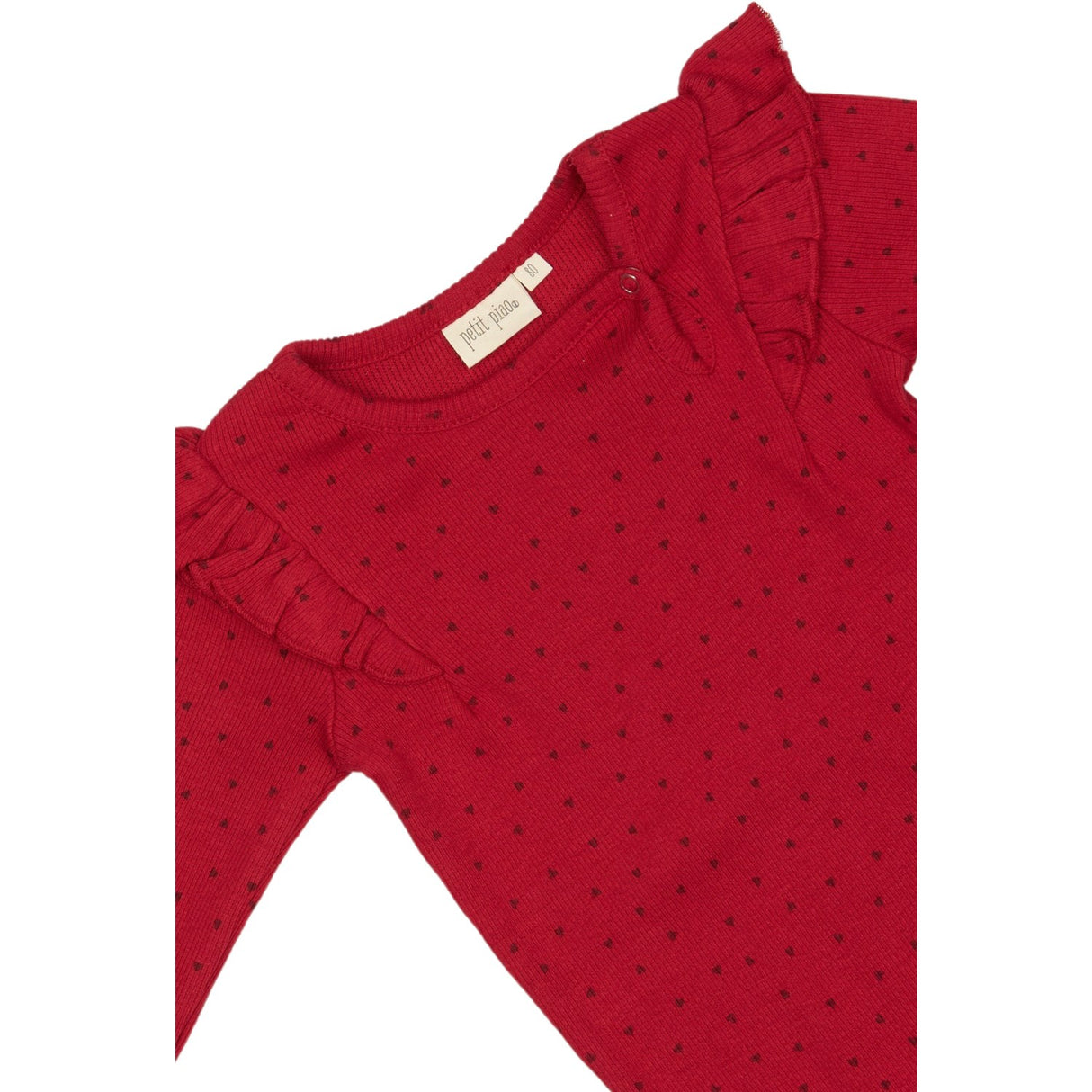 Petit Piao Jet Red/Biking Red Body L/S Frill Modal Heart