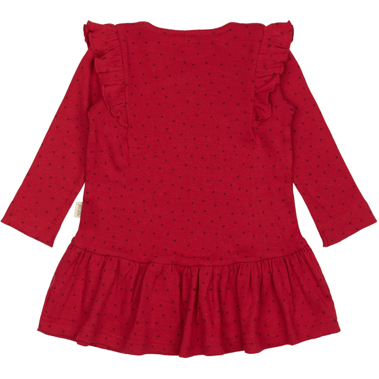 Petit Piao Jet Red/Biking Red Dress L/S Frill Modal Heart