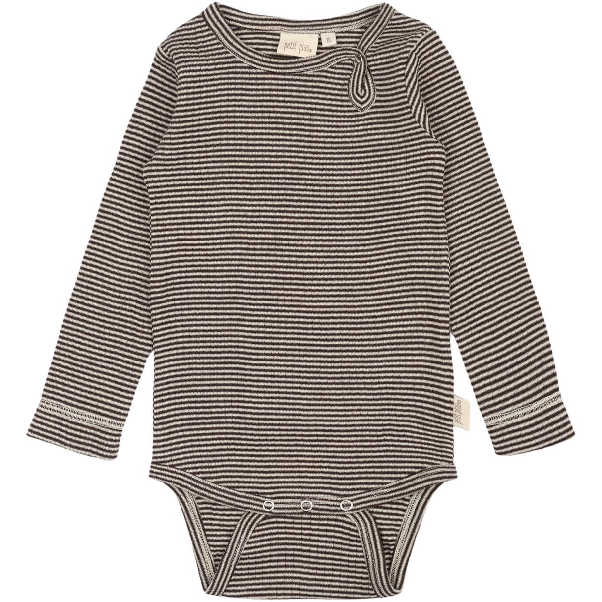 Petit Piao Coffee Bean/Dark Off White PPDante Body L/S Merino Wool Striped