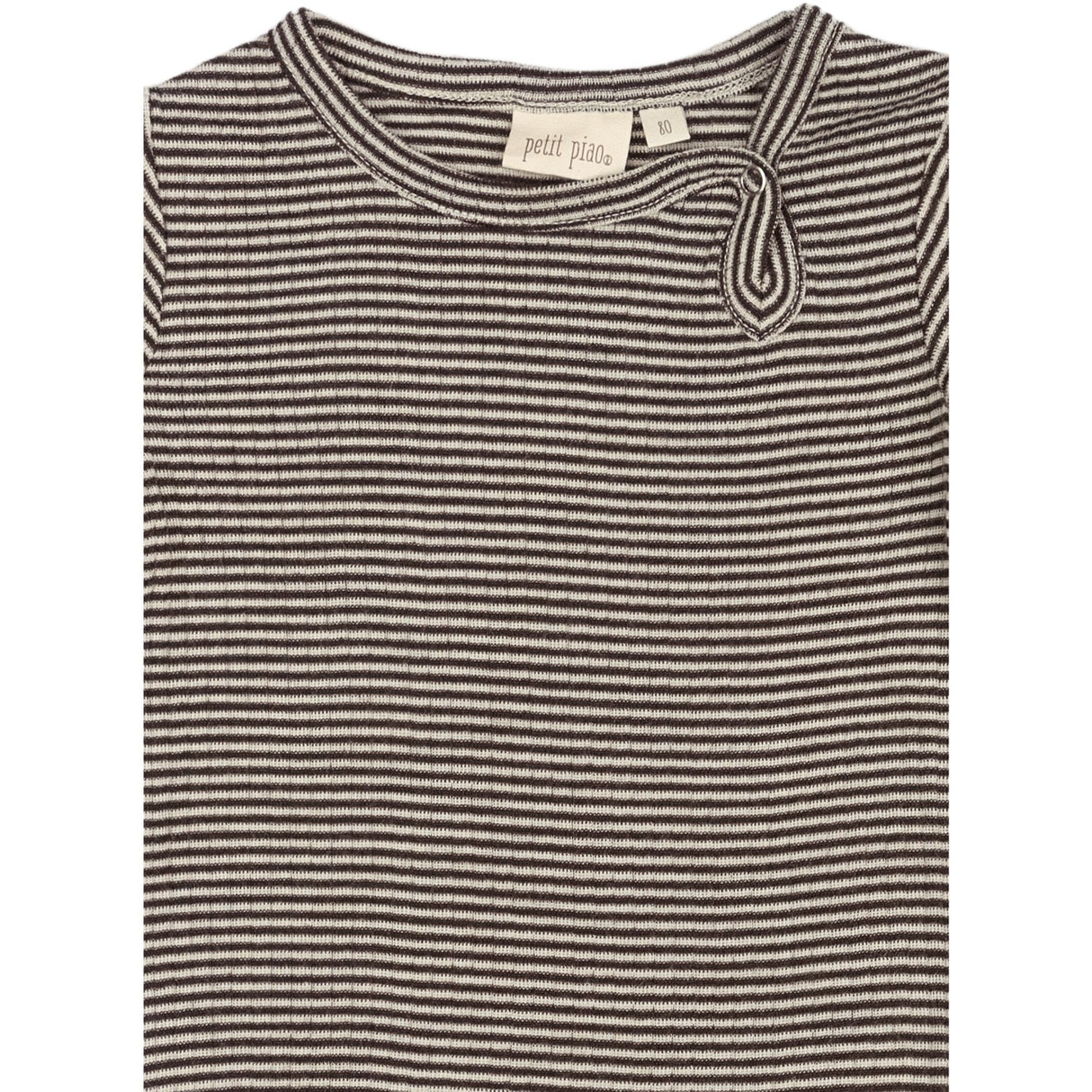 Petit Piao Coffee Bean/Dark Off White PPDante Body L/S Merino Wool Striped