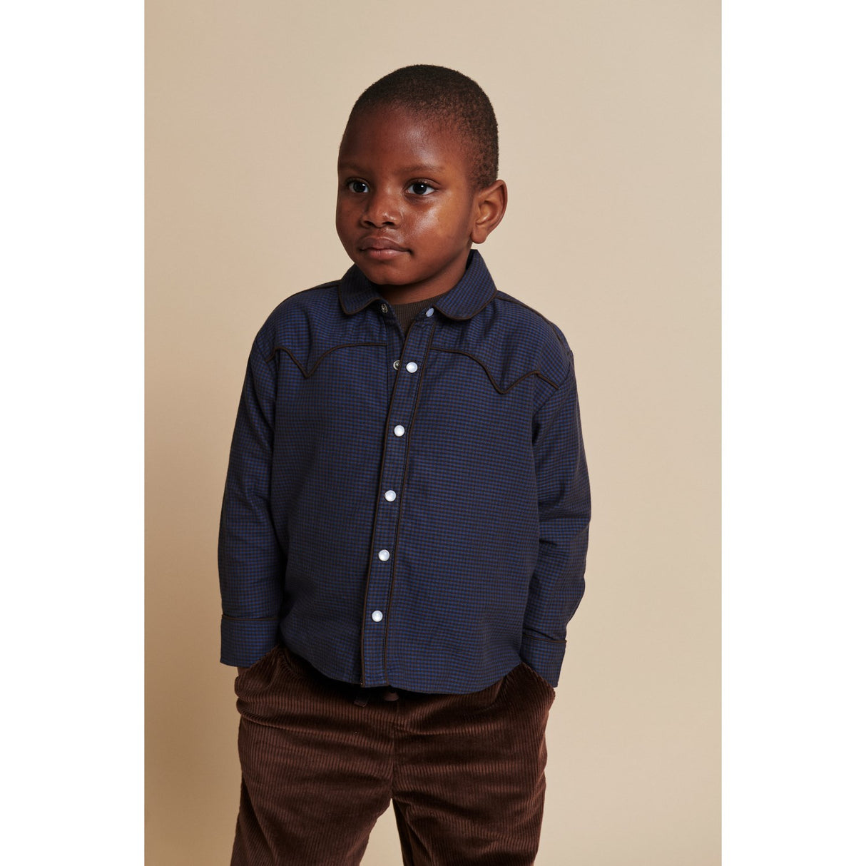 COPENHAGEN COLORS Brown/Blue Check Comb. Checkered Cowboy Shirt