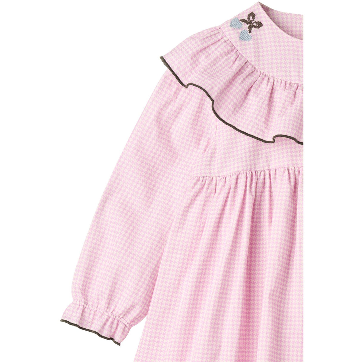 COPENHAGEN COLORS Syringa Comb. Houndstooth Frill Dress W. Embroidery