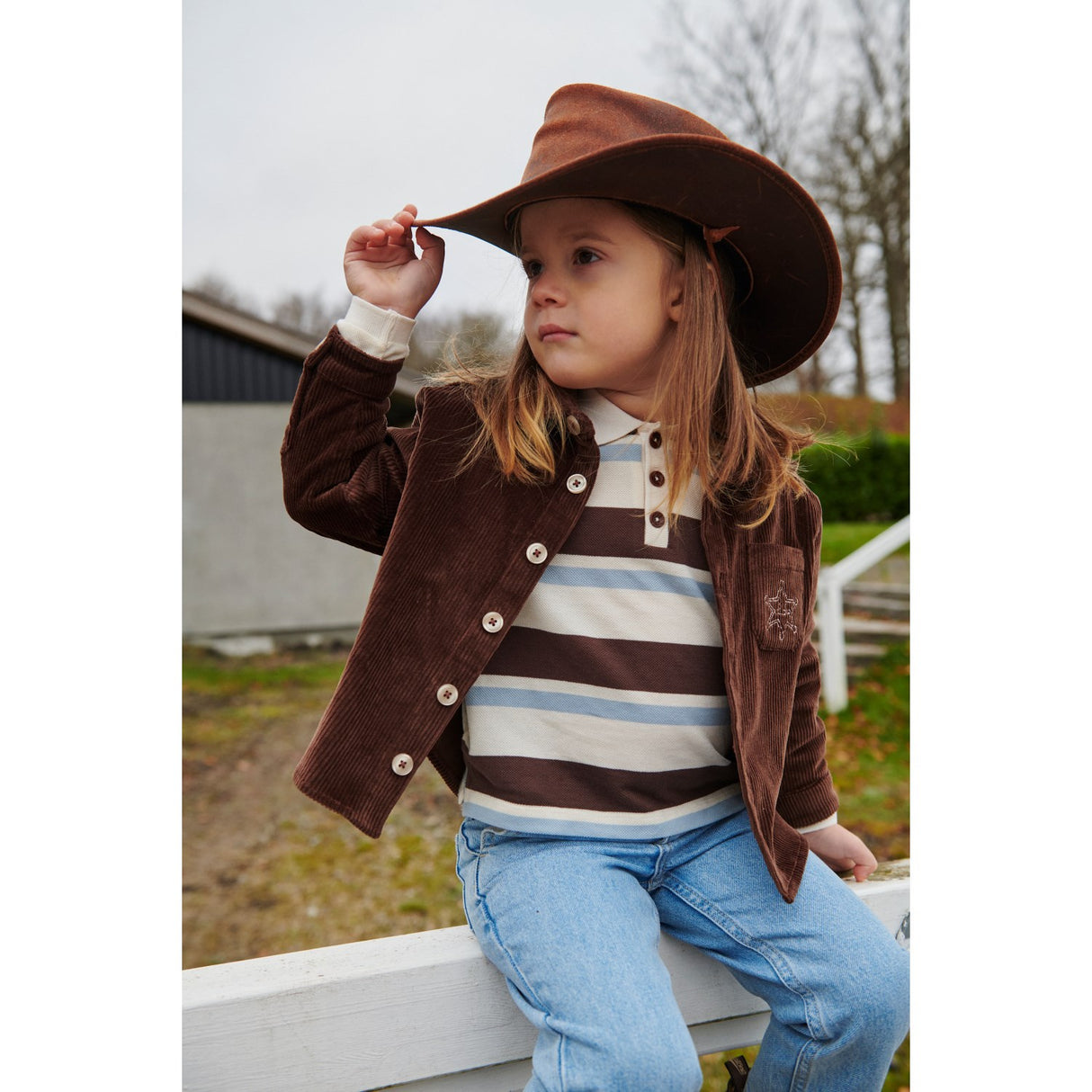 COPENHAGEN COLORS Dusty Blue Combi Striped Pique Polo Blouse
