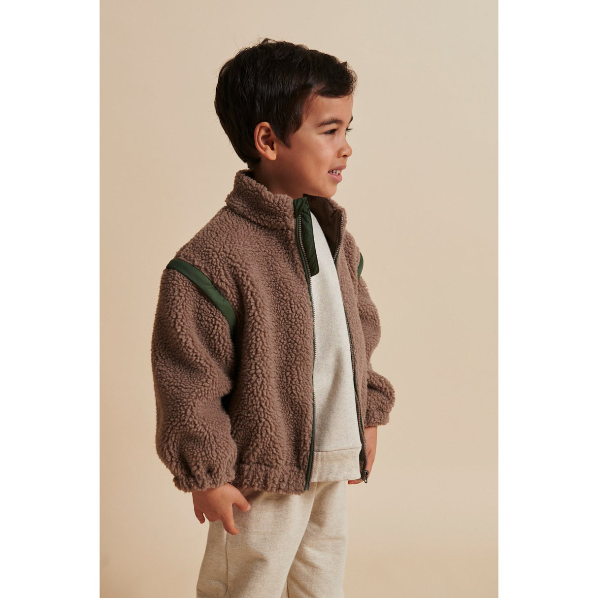 COPENHAGEN COLORS Natural/Green Comb. Teddy Jacket W. Removable Sleeves