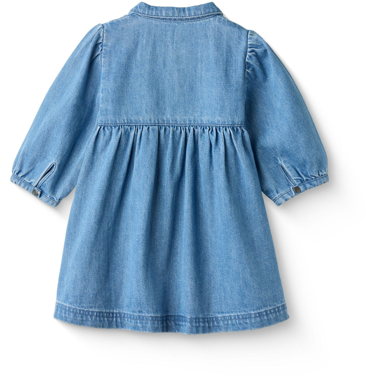 COPENHAGEN COLORS Indigo Blue Washed Organic Denim Dress W. Puff Sleeves