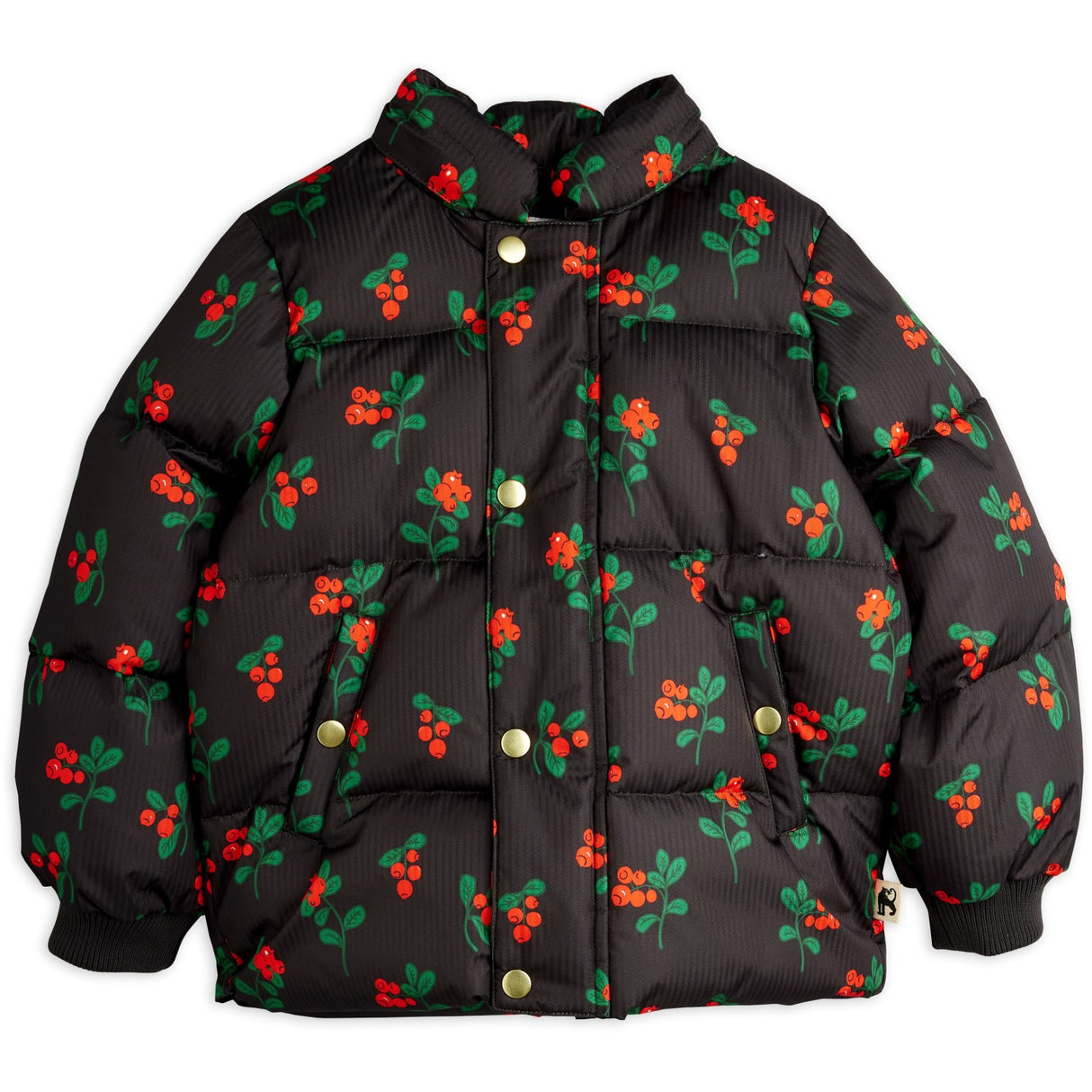 Mini Rodini Black Lingonberries AOP Hooded Puffer