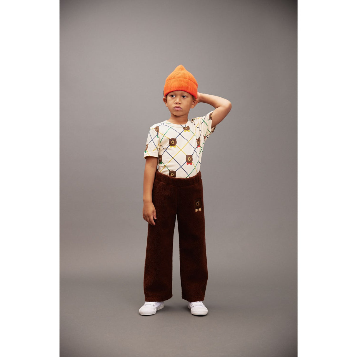 Mini Rodini Off-white Bear Check AOP Ss Tee