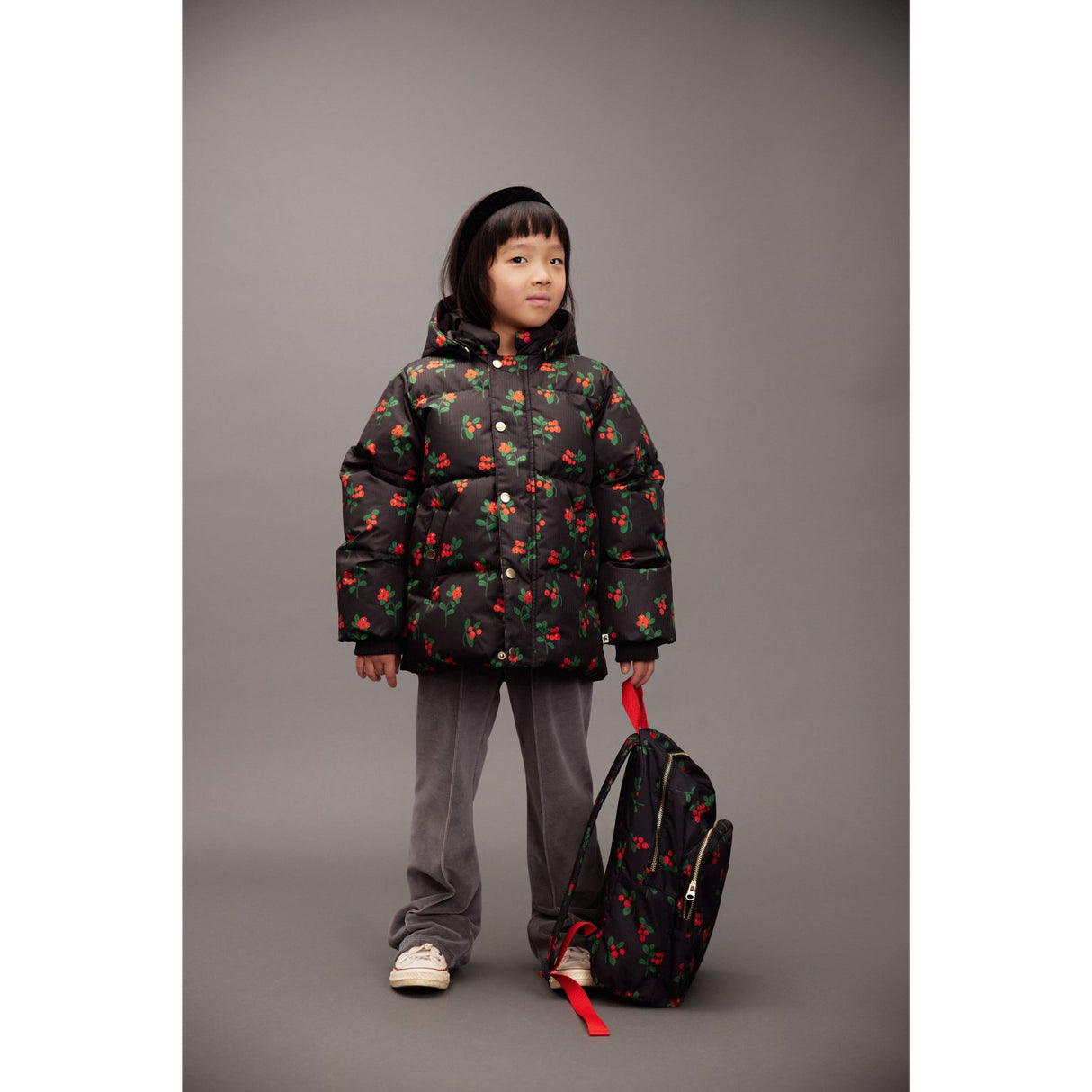 Mini Rodini Black Lingonberries AOP Hooded Puffer
