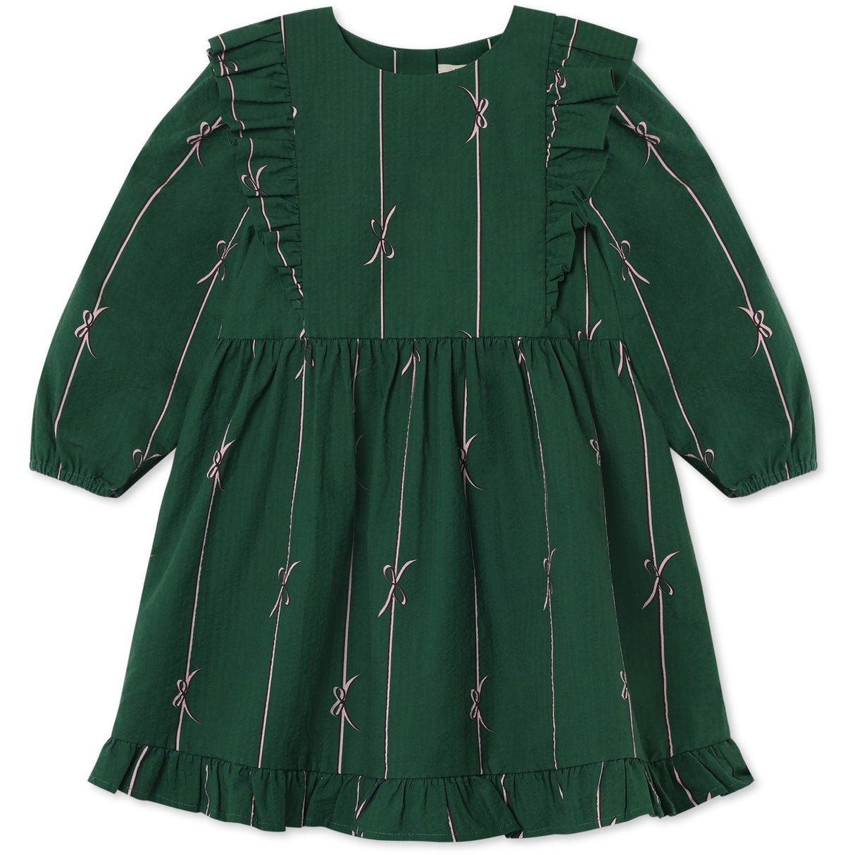 Fliink Hunter Green Bow Aop Bowie Ls Dress