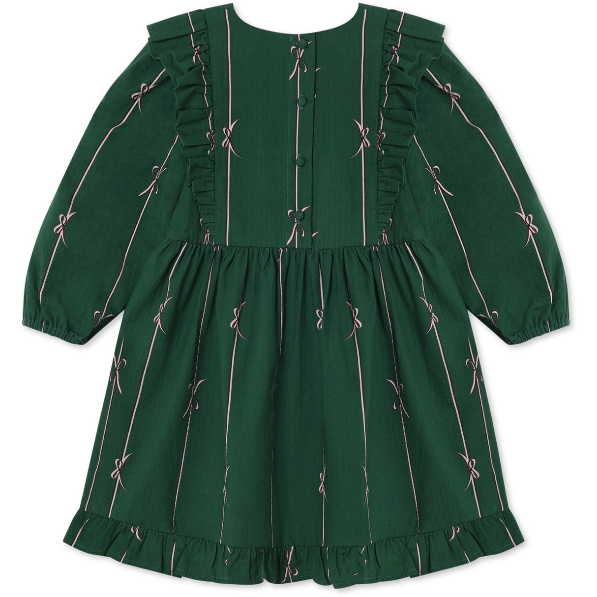 Fliink Hunter Green Bow Aop Bowie Ls Dress