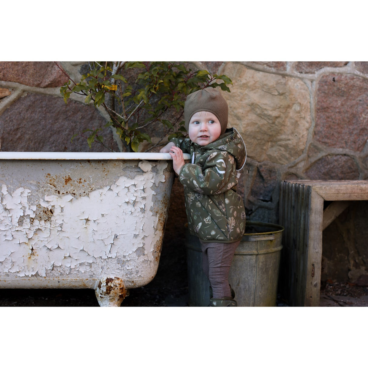 Mikk-Line Burnt Olive Polyester Baby Jacket AOP