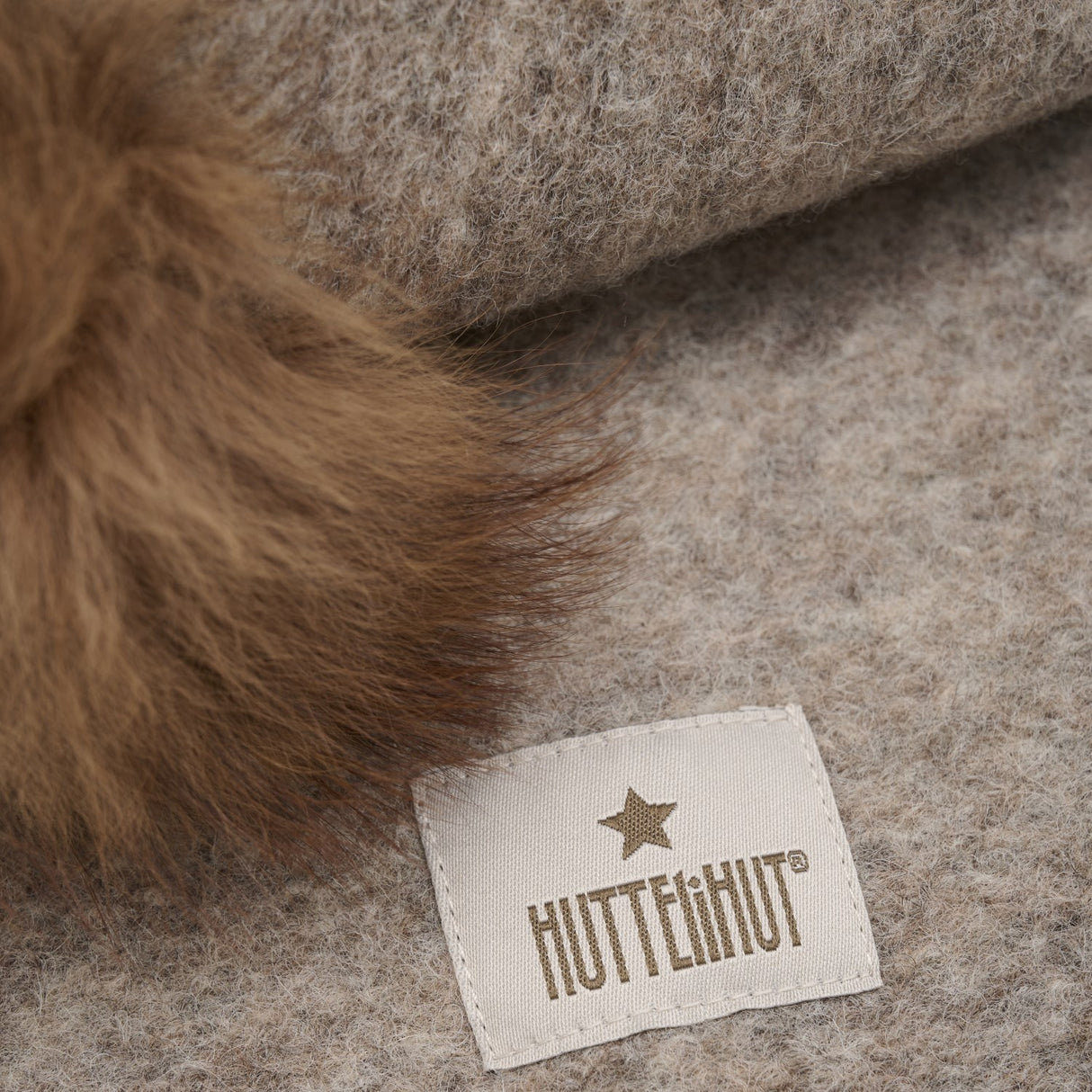 Huttelihut Camel Melange Balaclava Wool Alpaca Pompoms
