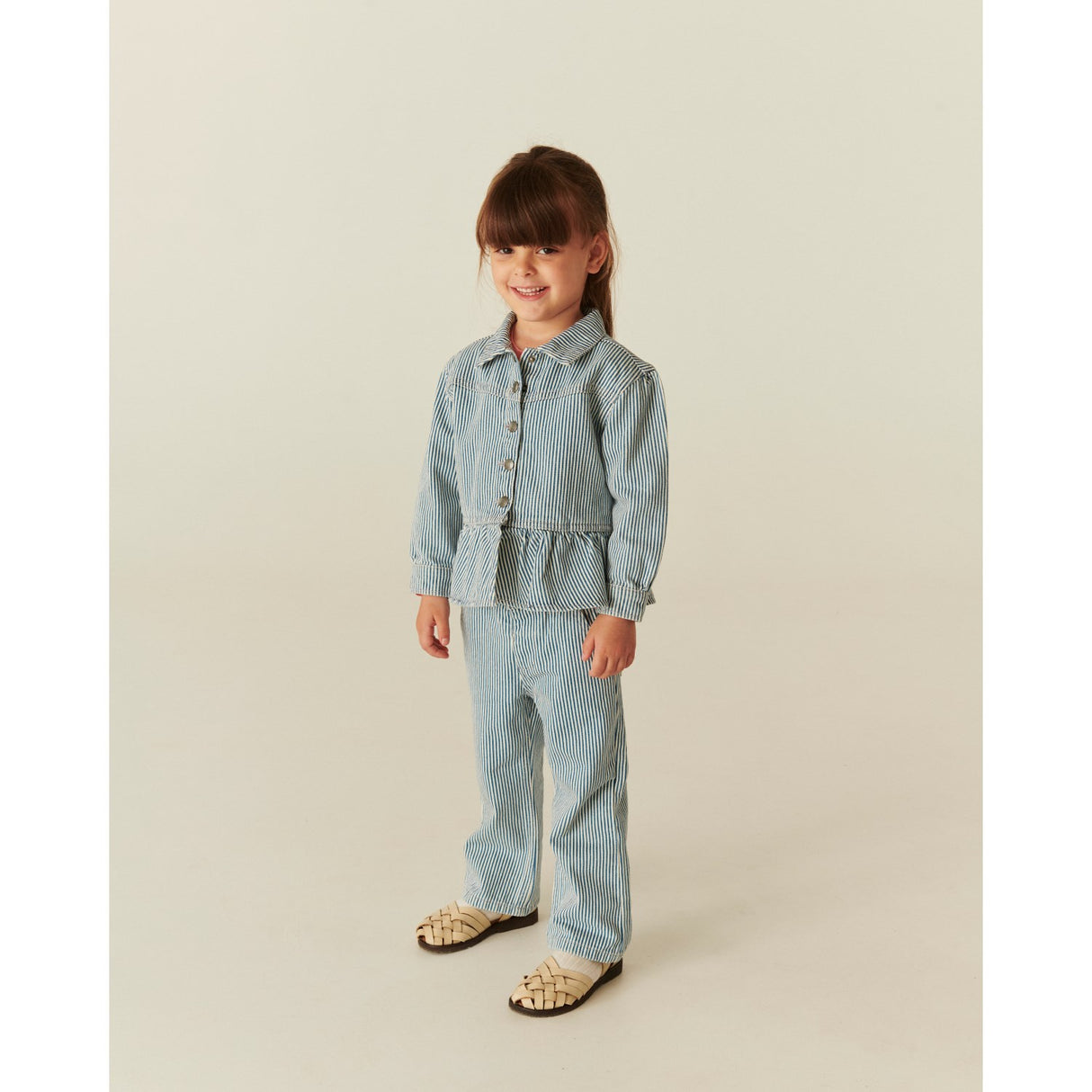 COPENHAGEN COLORS Denim Blue Stripe Y/D Twill Pant W. Wide Leg And Embroidery