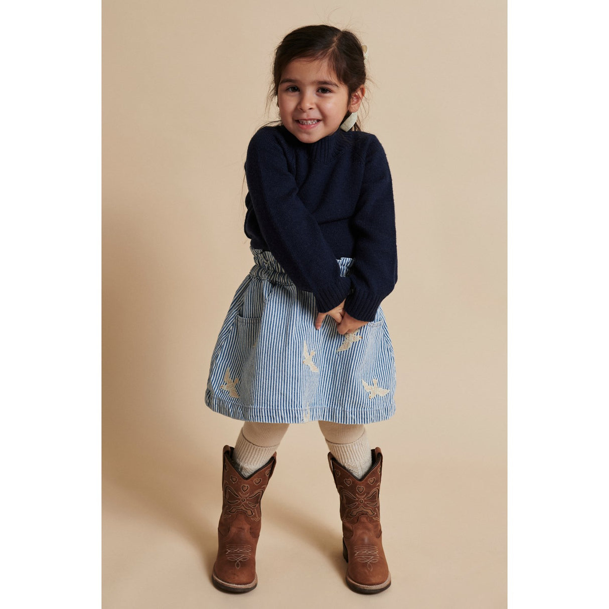 COPENHAGEN COLORS Denim Blue Stripe Y/D Twill Skirt W. Embroirdey