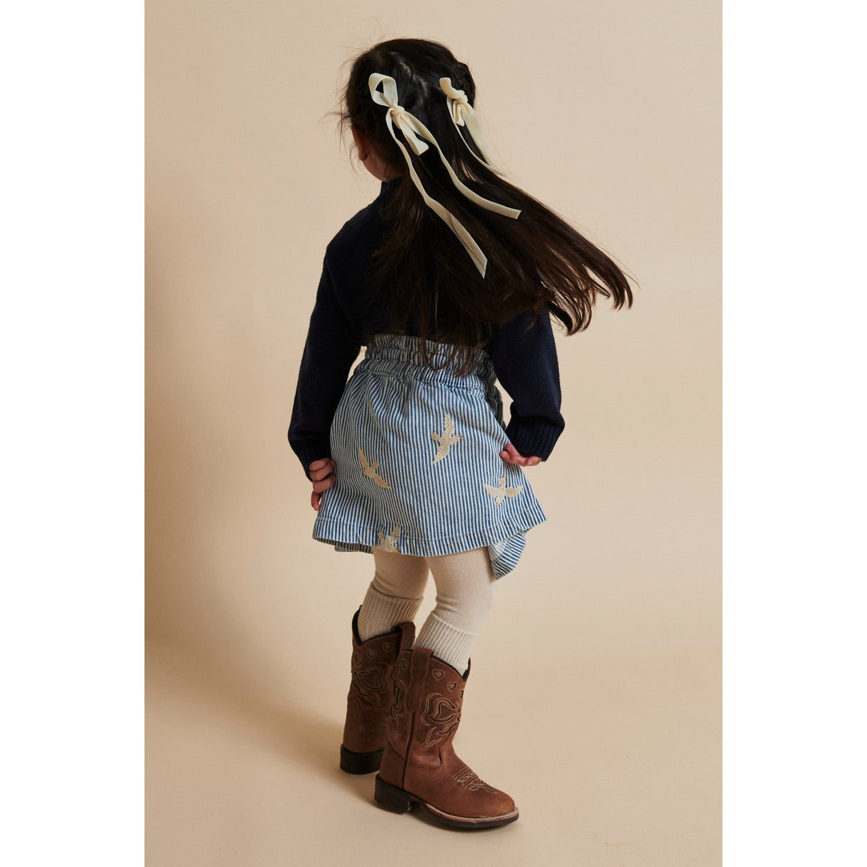 COPENHAGEN COLORS Denim Blue Stripe Y/D Twill Skirt W. Embroirdey