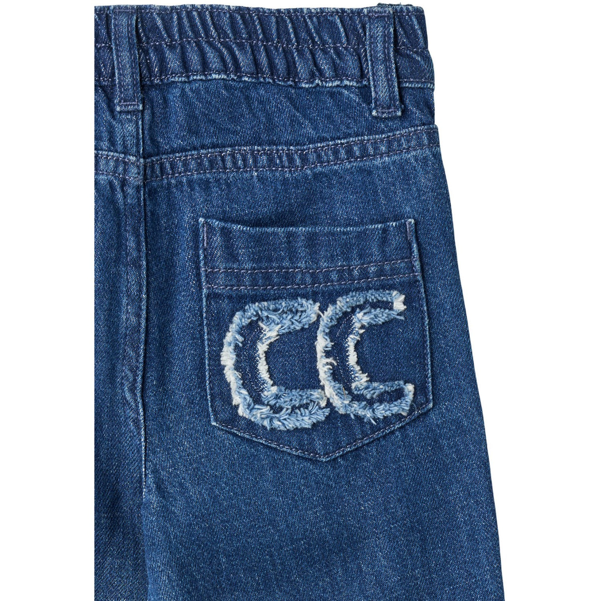 COPENHAGEN COLORS Dark Indigo Blue Washed Organic Denim Pants W. Pocket Embroidery & Wide Leg