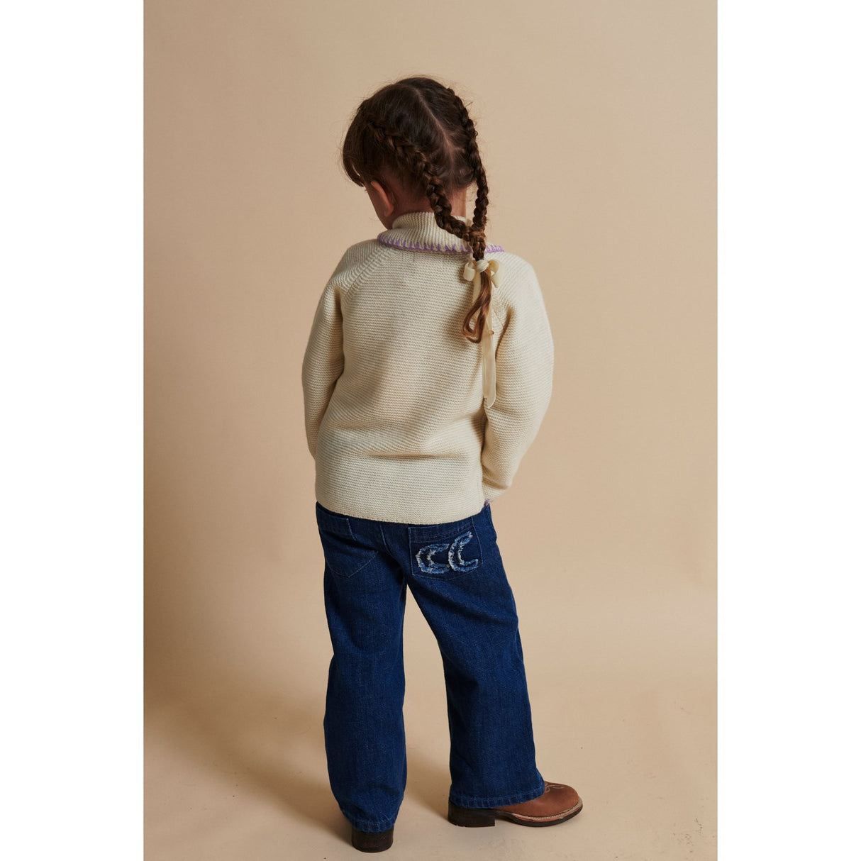 COPENHAGEN COLORS Dark Indigo Blue Washed Organic Denim Pants W. Pocket Embroidery & Wide Leg