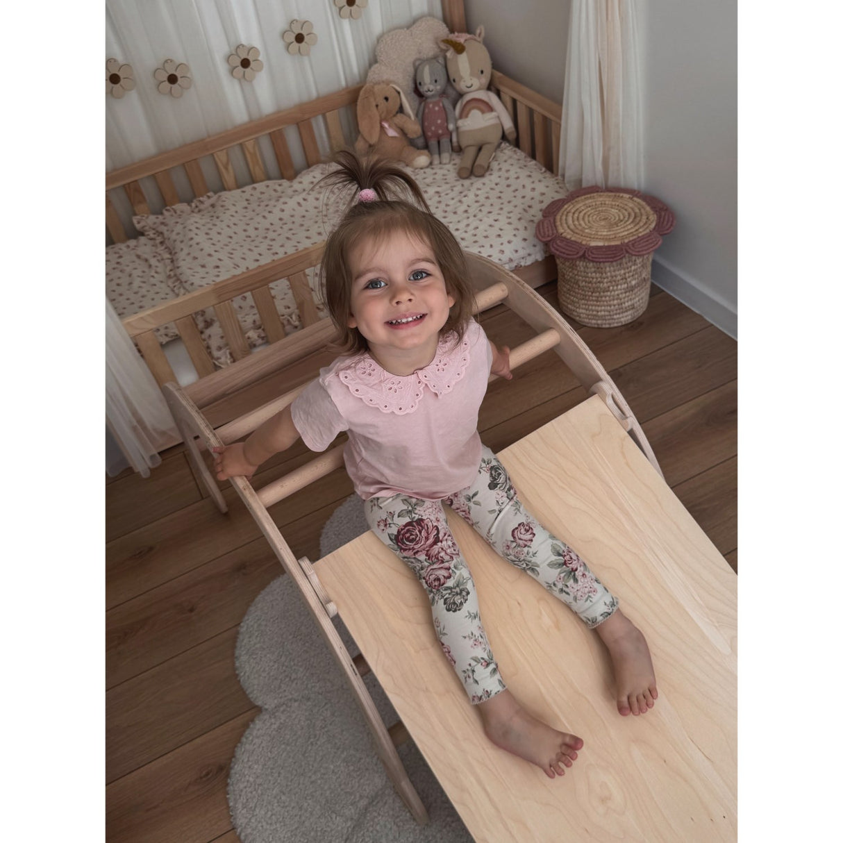 Woobiboo Natural Montessori Wooden Rocker With Slide-Climber L