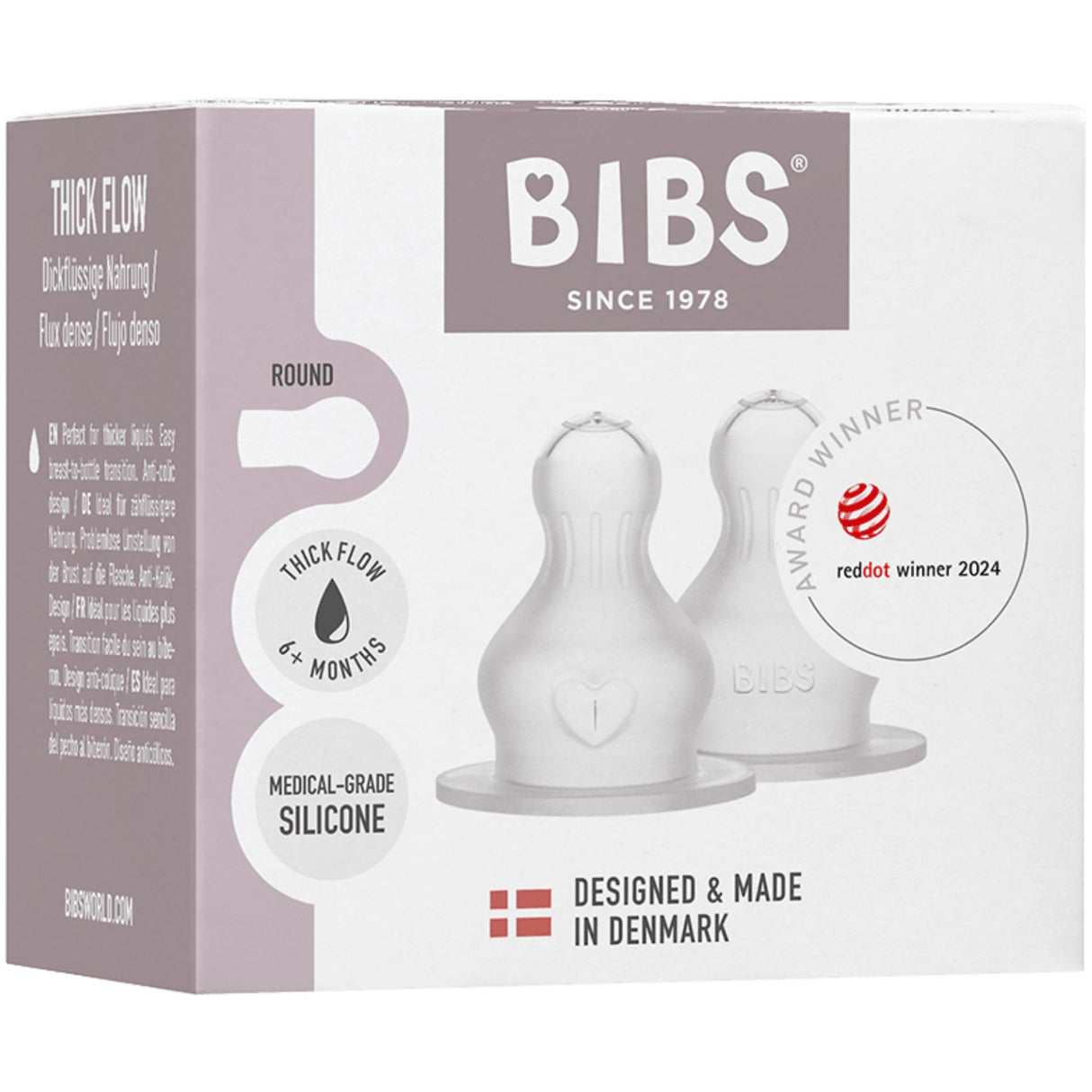 Bibs Baby Bottle Nipple Round Silicone 2-Pack Thick Flow