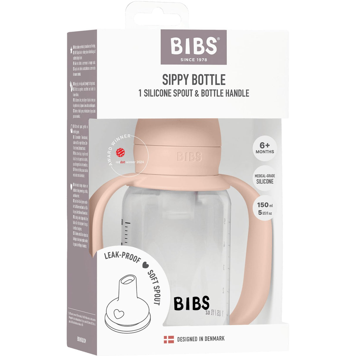 Bibs Blush Baby Sippy Bottle Spout Round Silicone Slow Flow