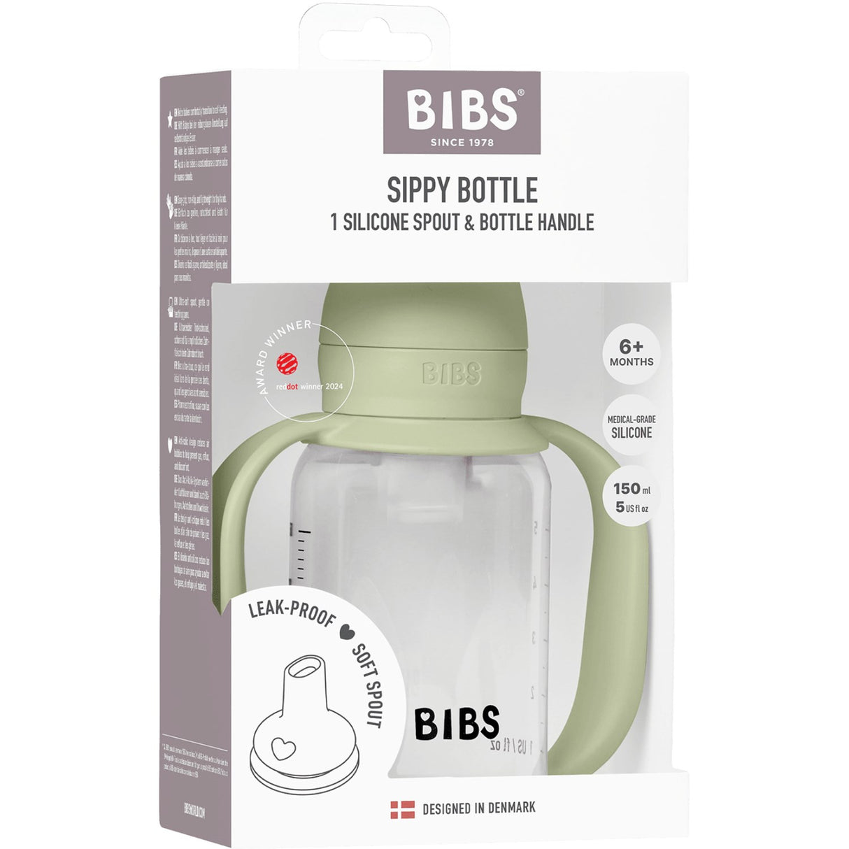 Bibs Sage Baby Sippy Bottle Spout Round Silicone Slow Flow