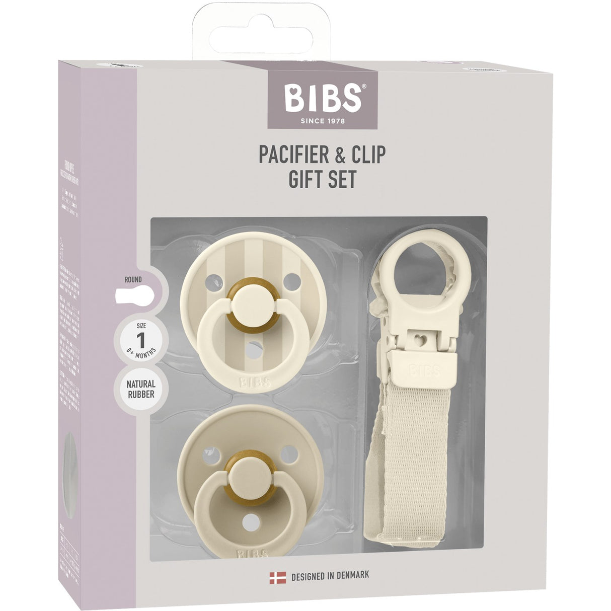 Bibs Ivory Colour Pacifier & Loop Clip Gift Set Latex